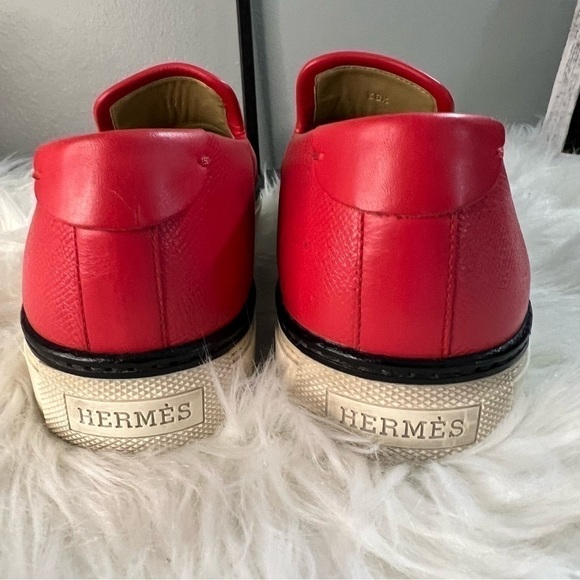 HERMES Kick Slip-On Sneakers Epsom Rouge 38.5 main image 4